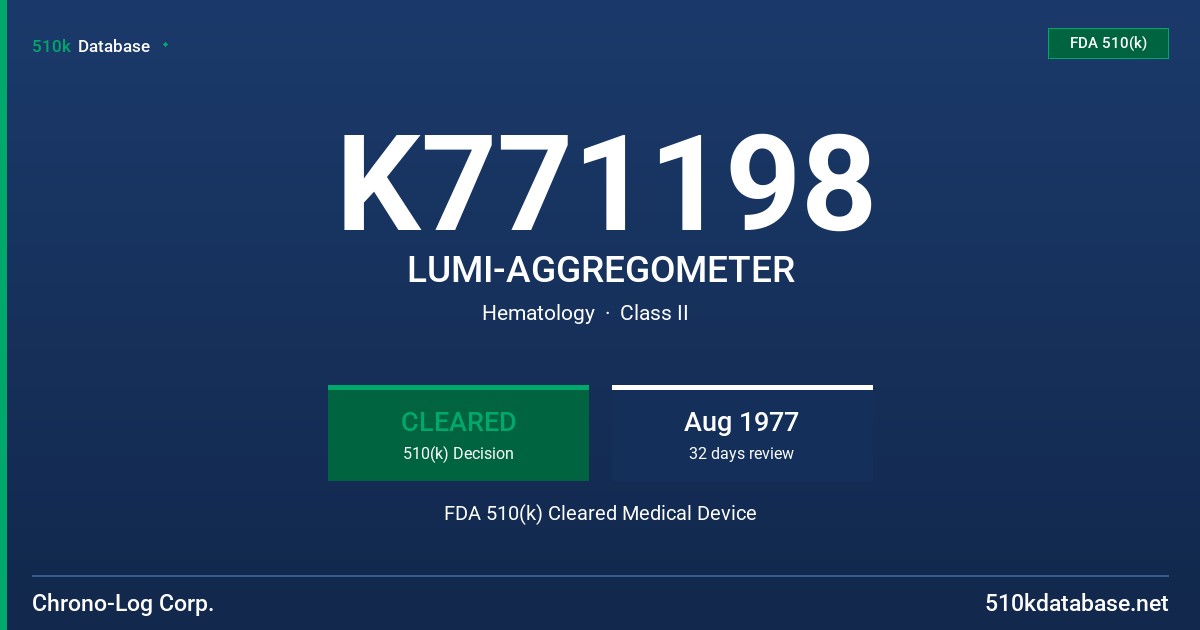 K771198 LUMI-AGGREGOMETER FDA 510(k) Cleared Medical Device