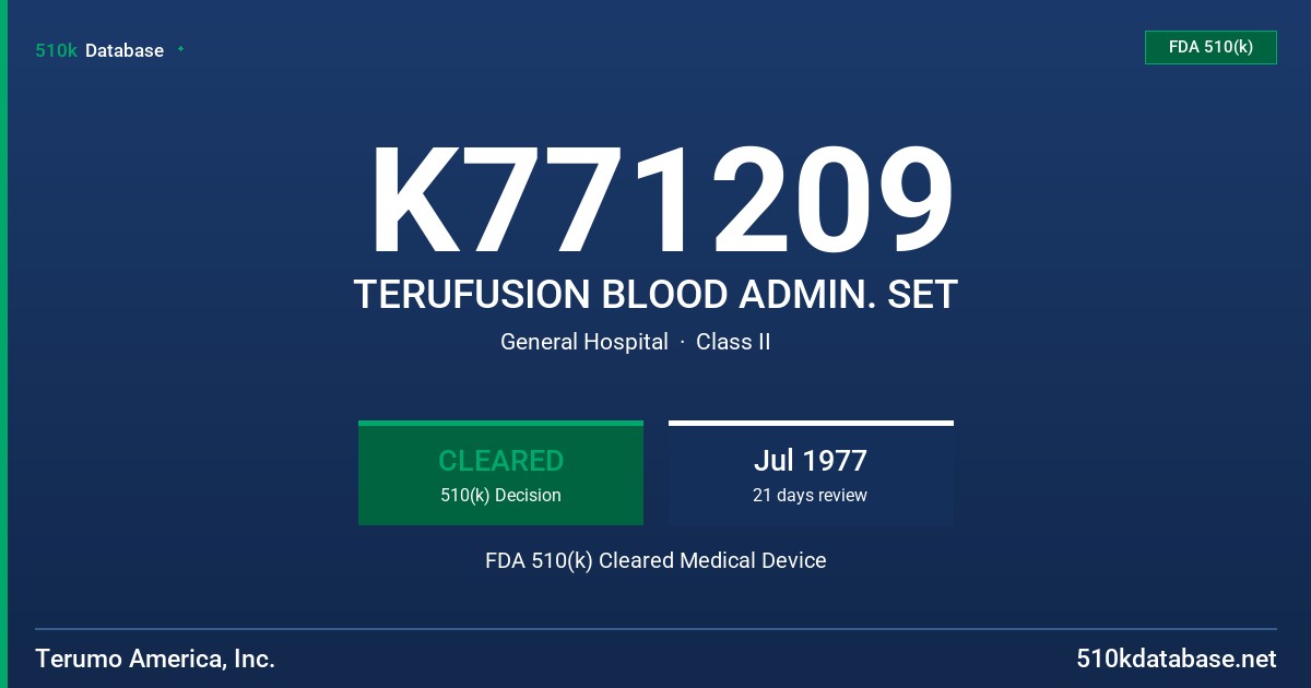 K771209 TERUFUSION BLOOD ADMIN. SET FDA 510(k) Cleared Medical Device