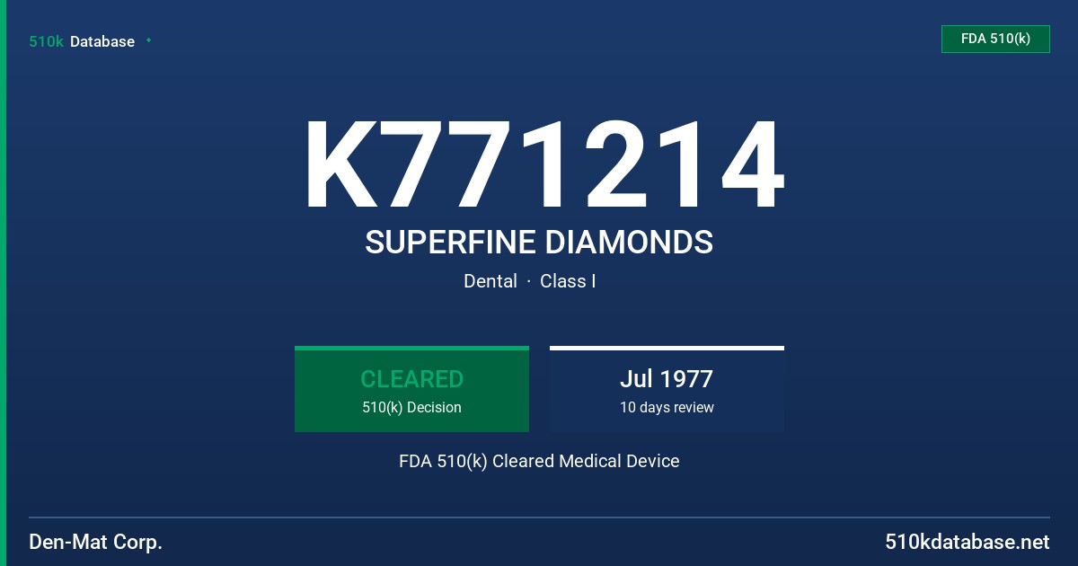 K771214 SUPERFINE DIAMONDS FDA 510(k) Cleared Medical Device