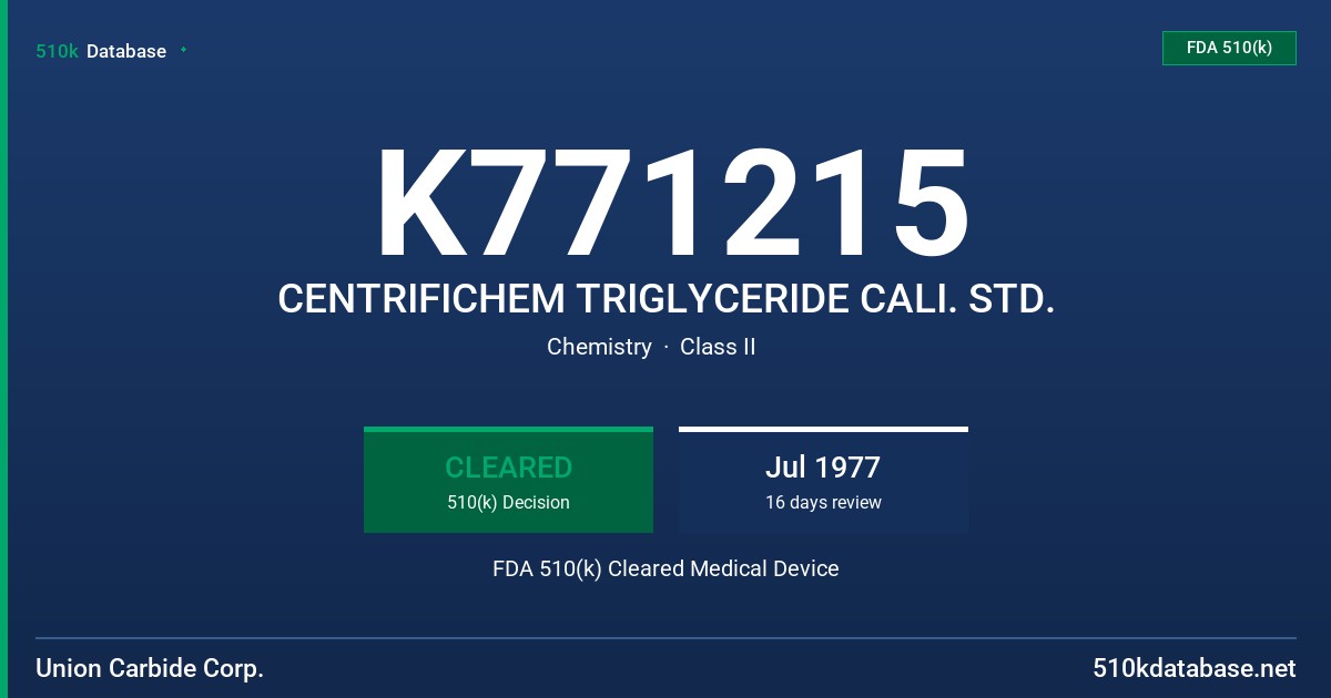 K771215 CENTRIFICHEM TRIGLYCERIDE CALI. STD. FDA 510(k) Cleared Medical Device