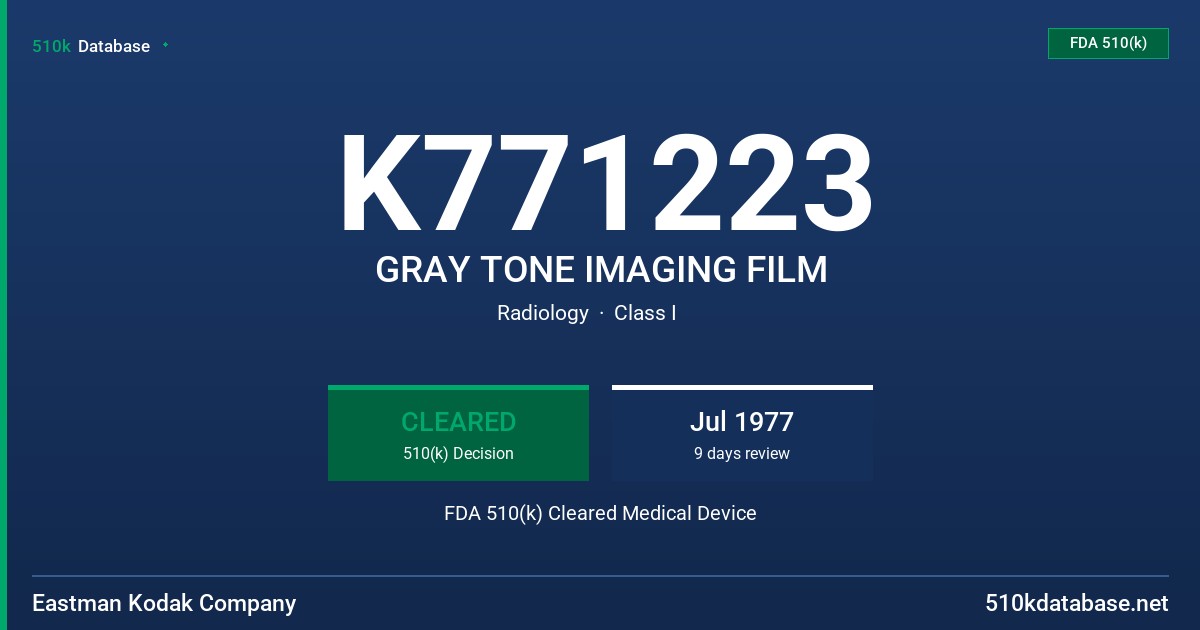 K771223 GRAY TONE IMAGING FILM FDA 510(k) Cleared Medical Device