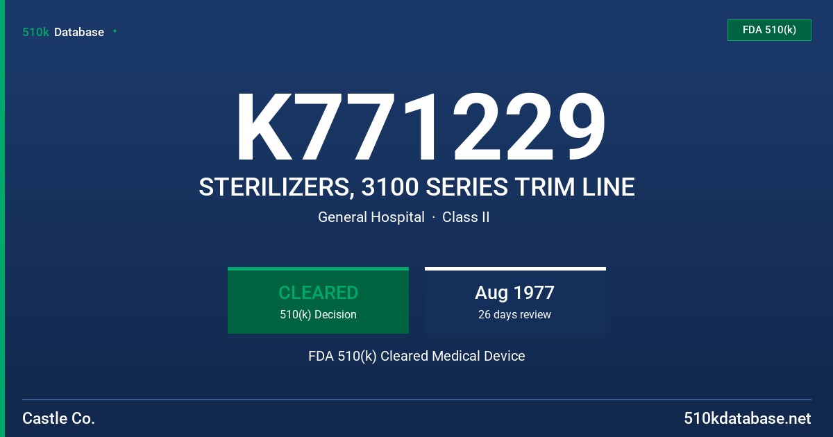 K771229 STERILIZERS, 3100 SERIES TRIM LINE FDA 510(k) Cleared Medical Device