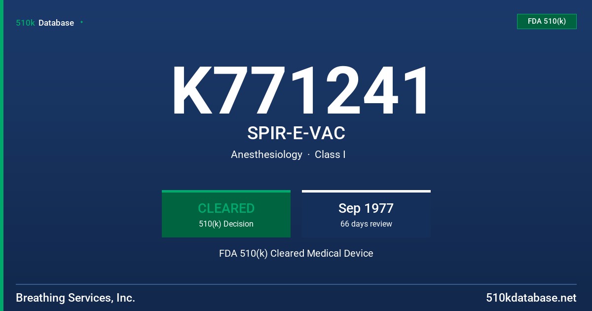K771241 SPIR-E-VAC FDA 510(k) Cleared Medical Device