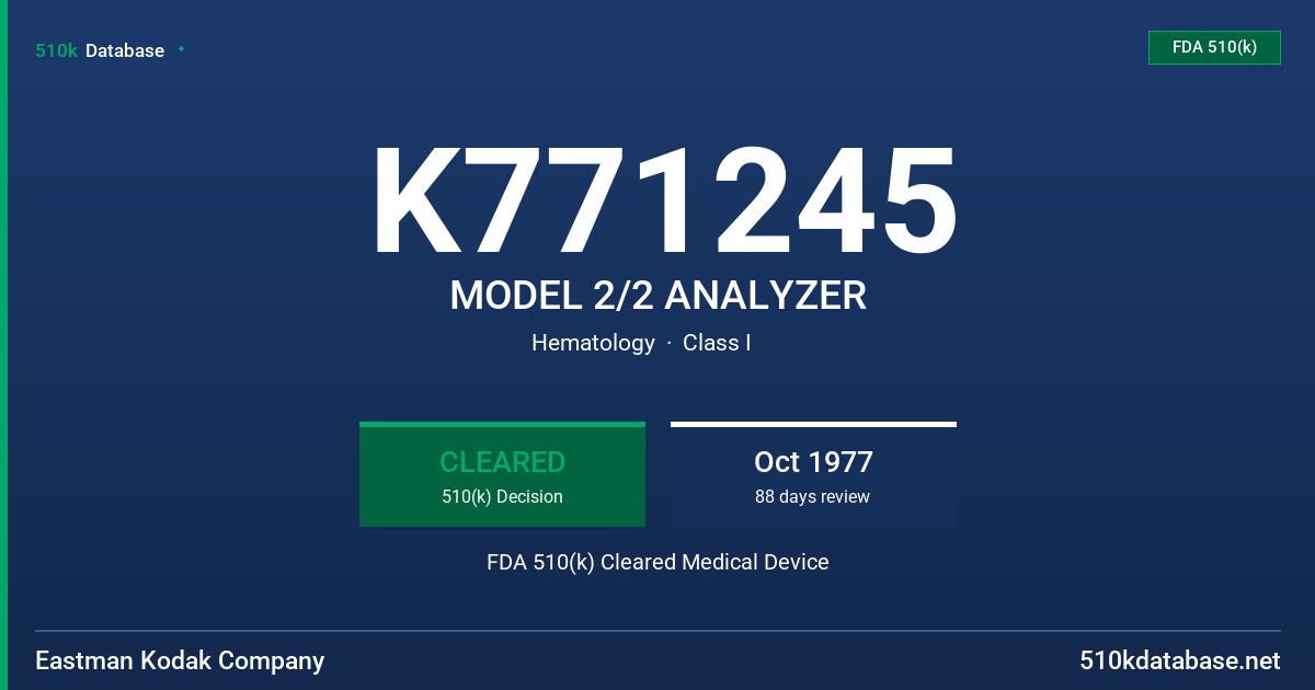 K771245 MODEL 2/2 ANALYZER FDA 510(k) Cleared Medical Device
