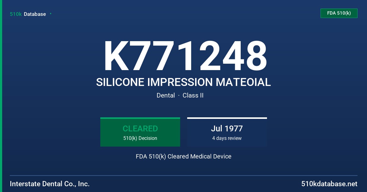 K771248 SILICONE IMPRESSION MATEOIAL FDA 510(k) Cleared Medical Device