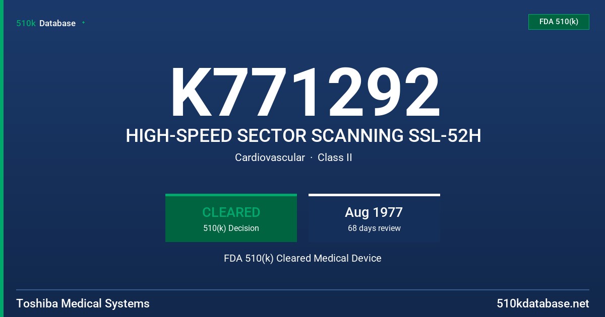 K771292 HIGH-SPEED SECTOR SCANNING SSL-52H FDA 510(k) Cleared Medical Device