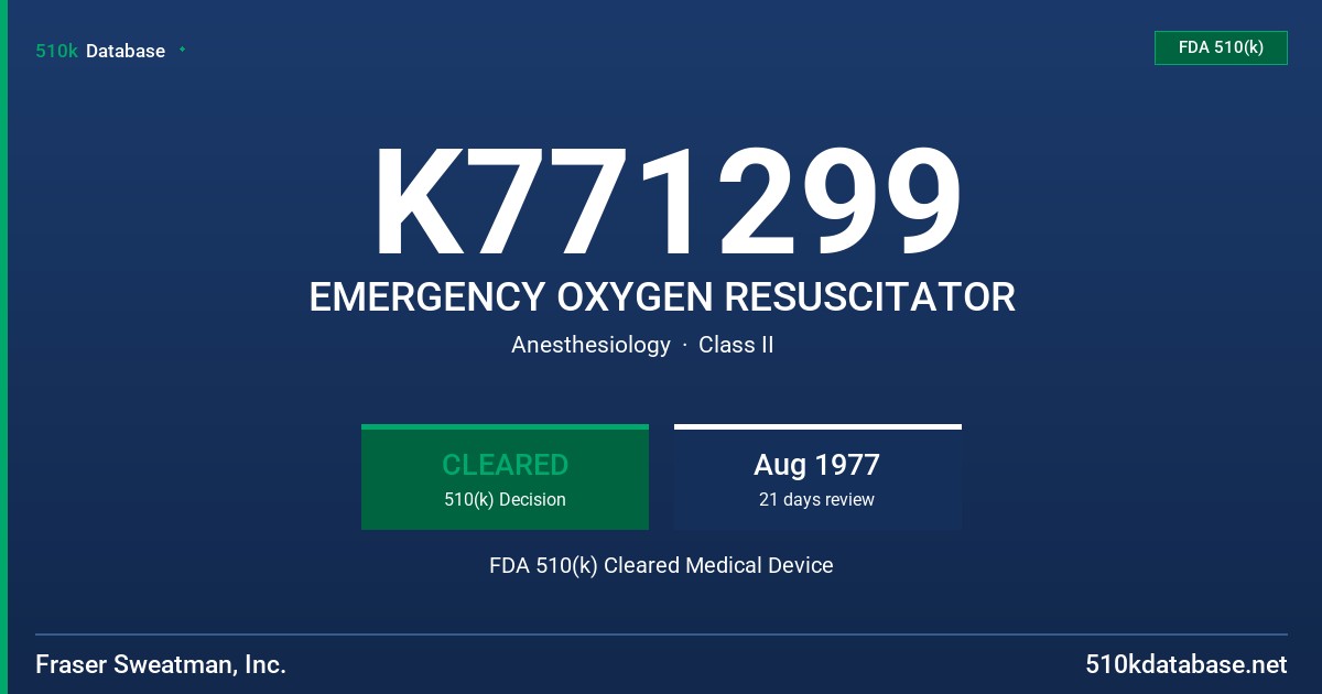 K771299 EMERGENCY OXYGEN RESUSCITATOR FDA 510(k) Cleared Medical Device