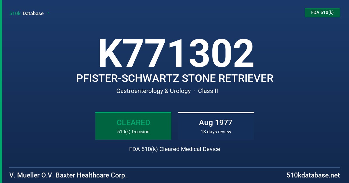 K771302 PFISTER-SCHWARTZ STONE RETRIEVER FDA 510(k) Cleared Medical Device