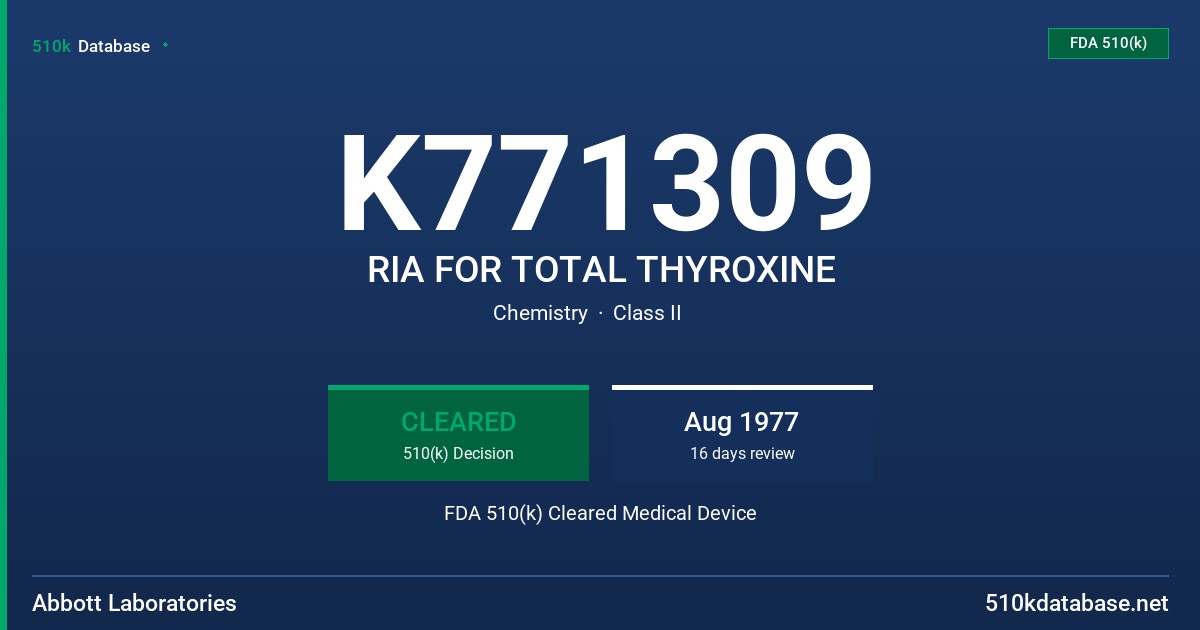 K771309 RIA FOR TOTAL THYROXINE FDA 510(k) Cleared Medical Device