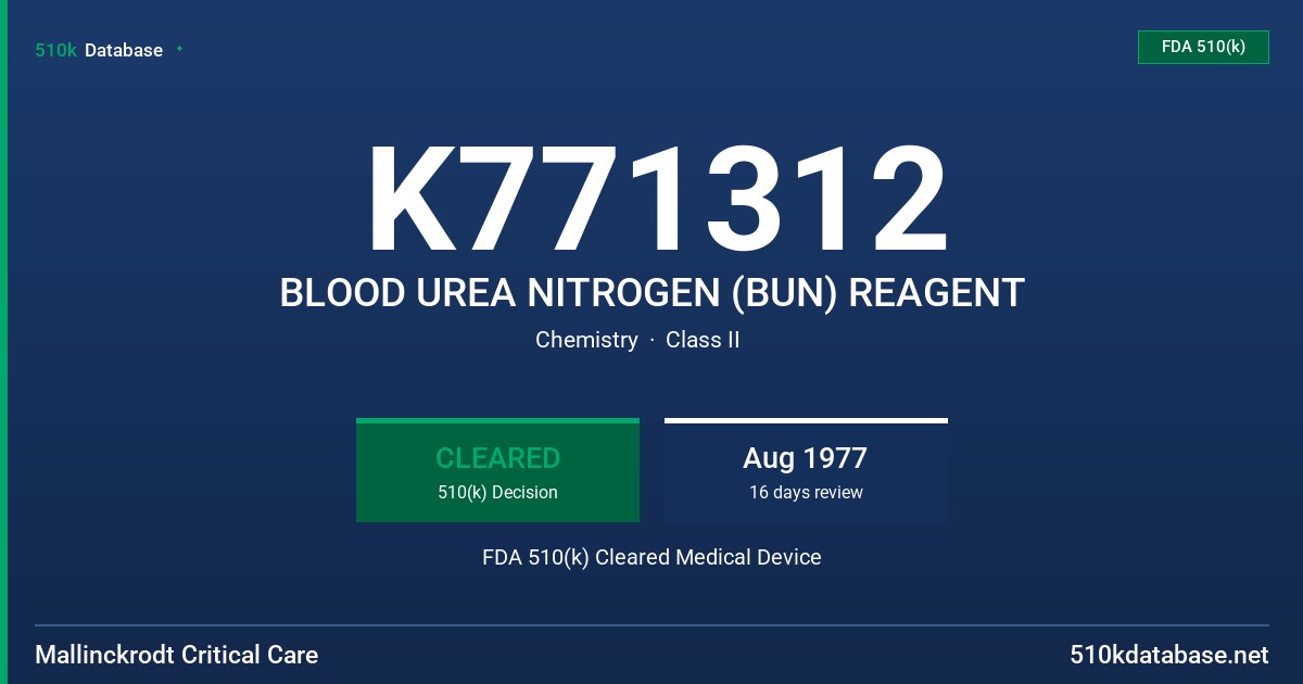 K771312 BLOOD UREA NITROGEN (BUN) REAGENT FDA 510(k) Cleared Medical Device
