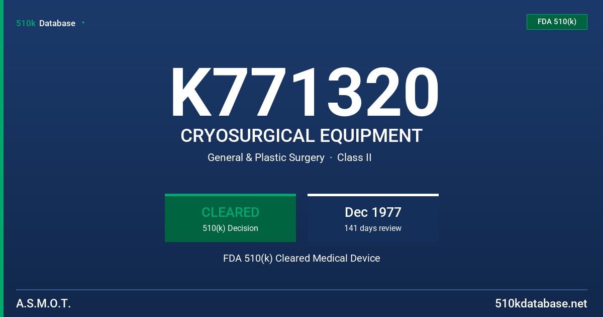 K771320 CRYOSURGICAL EQUIPMENT FDA 510(k) Cleared Medical Device