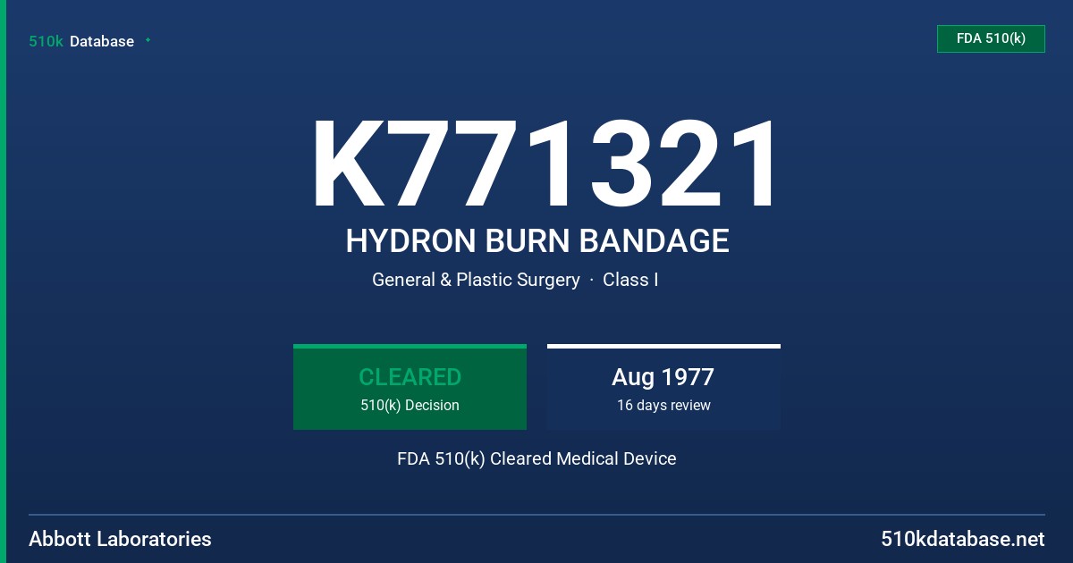 K771321 HYDRON BURN BANDAGE FDA 510(k) Cleared Medical Device