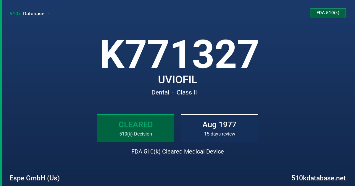 K771327 UVIOFIL FDA 510(k) Cleared Medical Device