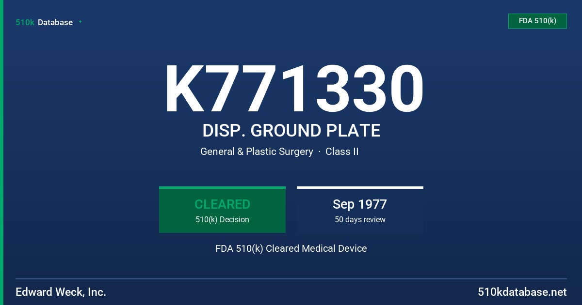 K771330 DISP. GROUND PLATE FDA 510(k) Cleared Medical Device