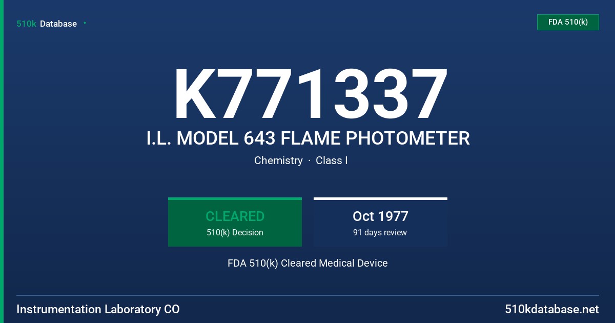 K771337 I.L. MODEL 643 FLAME PHOTOMETER FDA 510(k) Cleared Medical Device