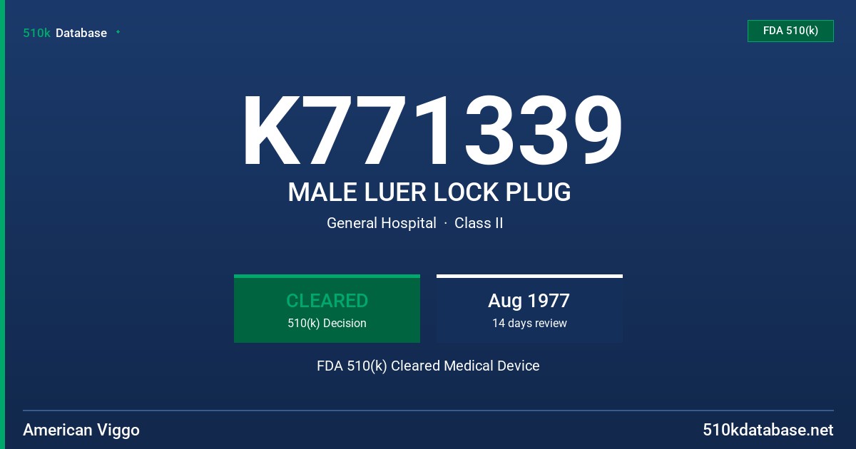 K771339 MALE LUER LOCK PLUG FDA 510(k) Cleared Medical Device