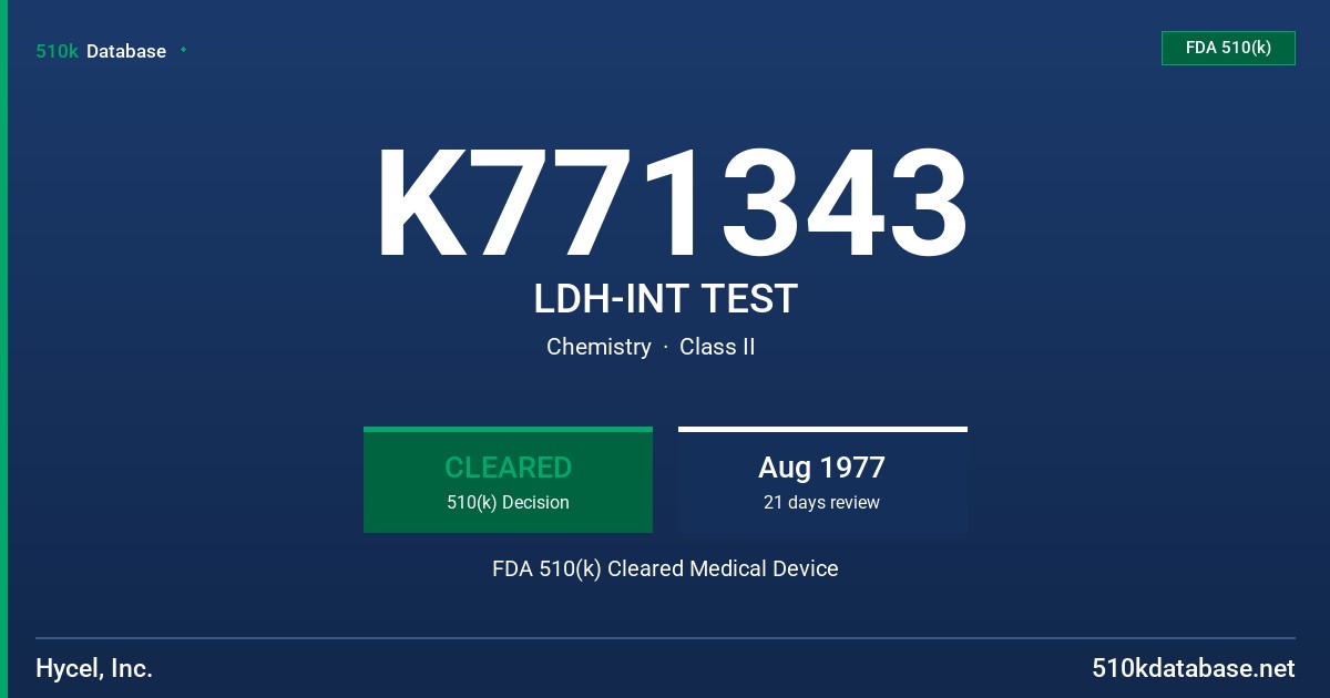 K771343 LDH-INT TEST FDA 510(k) Cleared Medical Device