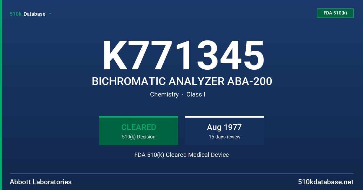 K771345 BICHROMATIC ANALYZER ABA-200 FDA 510(k) Cleared Medical Device