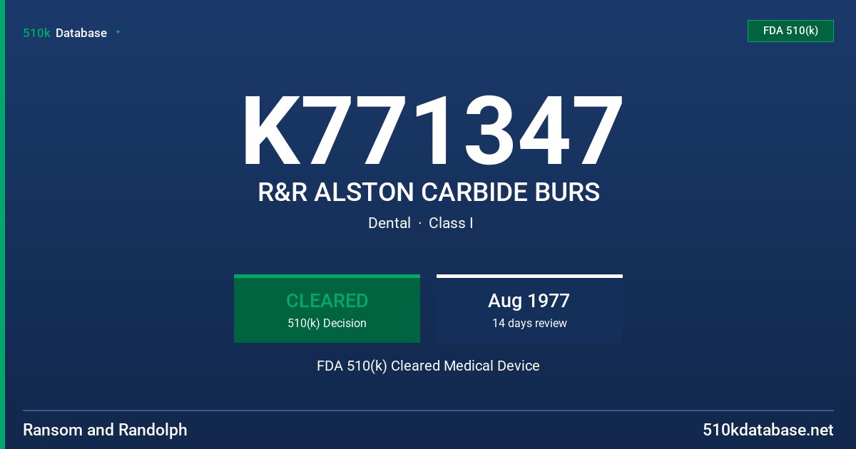 K771347 R&R ALSTON CARBIDE BURS FDA 510(k) Cleared Medical Device