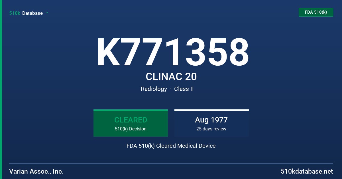 K771358 CLINAC 20 FDA 510(k) Cleared Medical Device