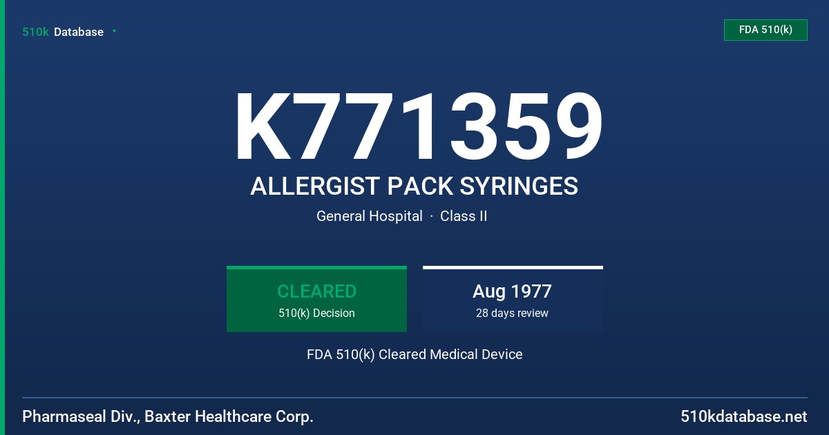 K771359 ALLERGIST PACK SYRINGES FDA 510(k) Cleared Medical Device