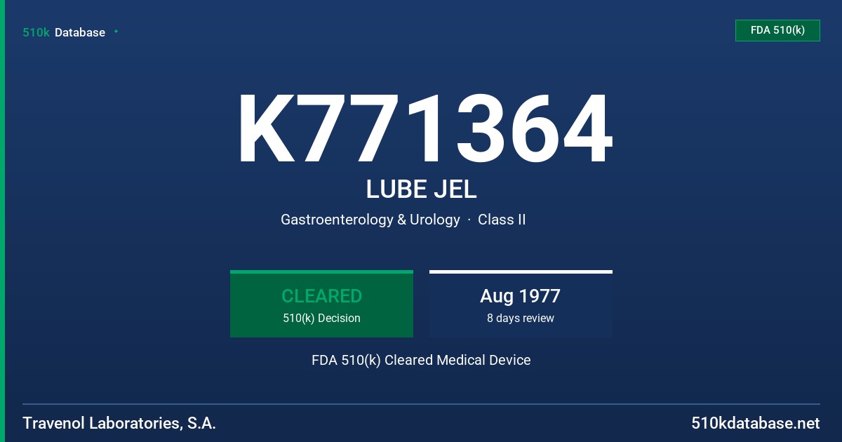 K771364 LUBE JEL FDA 510(k) Cleared Medical Device