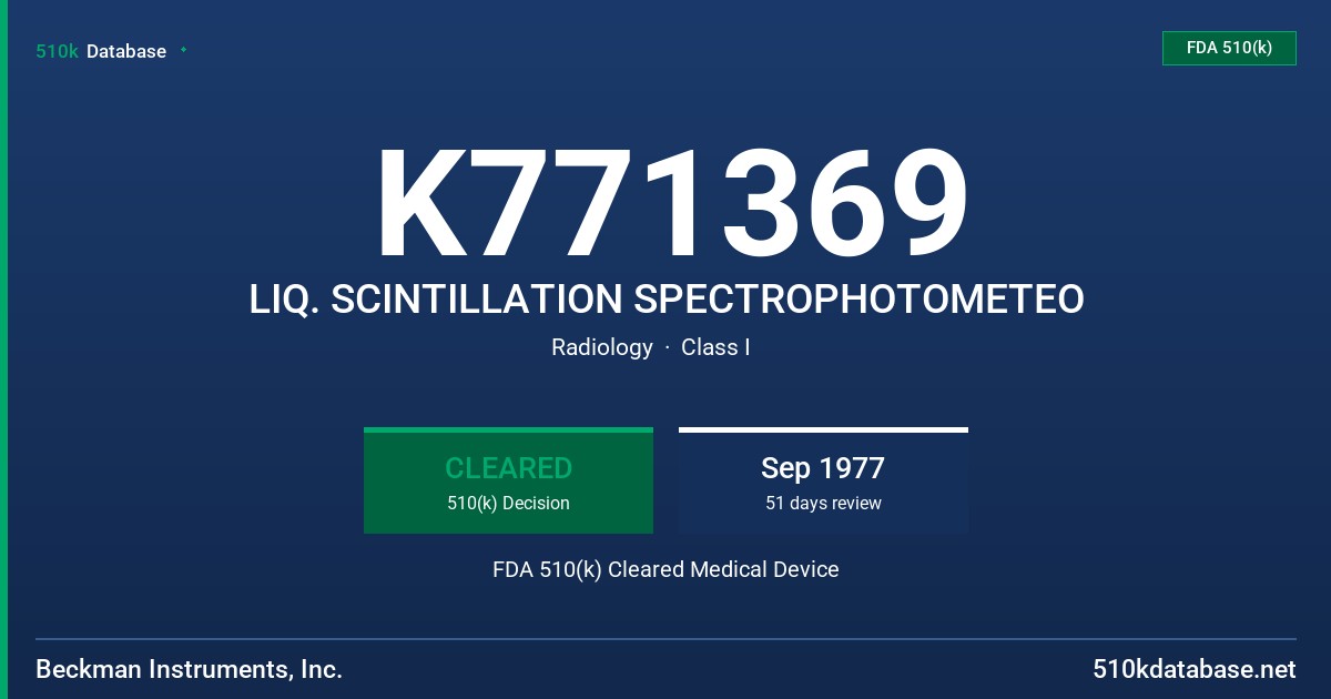 K771369 LIQ. SCINTILLATION SPECTROPHOTOMETEO FDA 510(k) Cleared Medical Device
