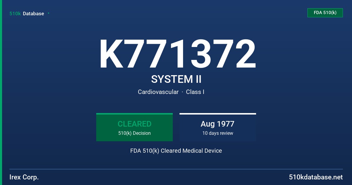 K771372 SYSTEM II FDA 510(k) Cleared Medical Device
