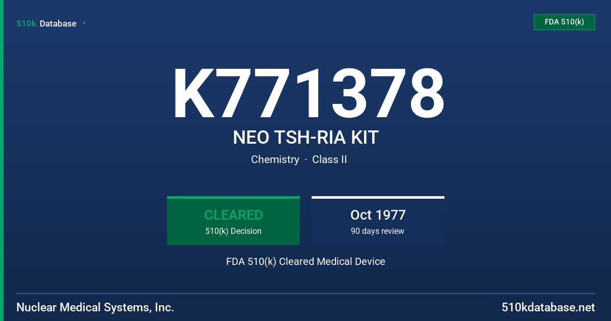 K771378 NEO TSH-RIA KIT FDA 510(k) Cleared Medical Device