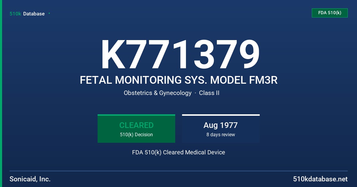 K771379 FETAL MONITORING SYS. MODEL FM3R FDA 510(k) Cleared Medical Device