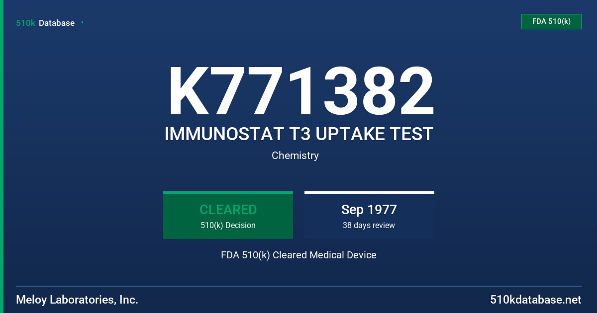 K771382 IMMUNOSTAT T3 UPTAKE TEST FDA 510(k) Cleared Medical Device