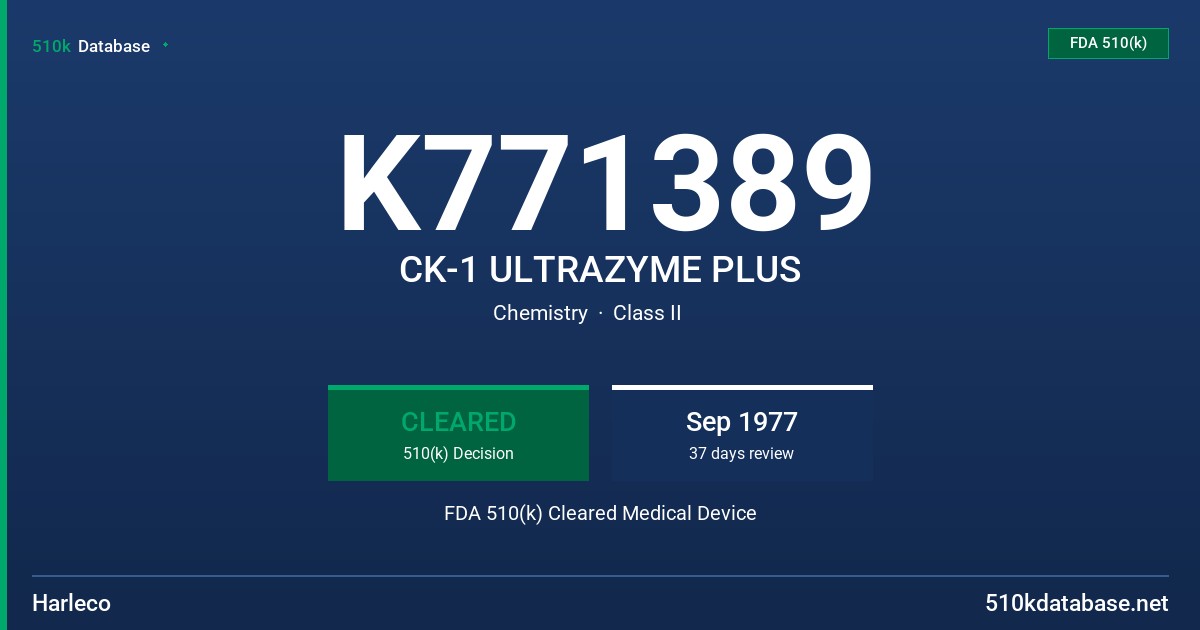 K771389 CK-1 ULTRAZYME PLUS FDA 510(k) Cleared Medical Device