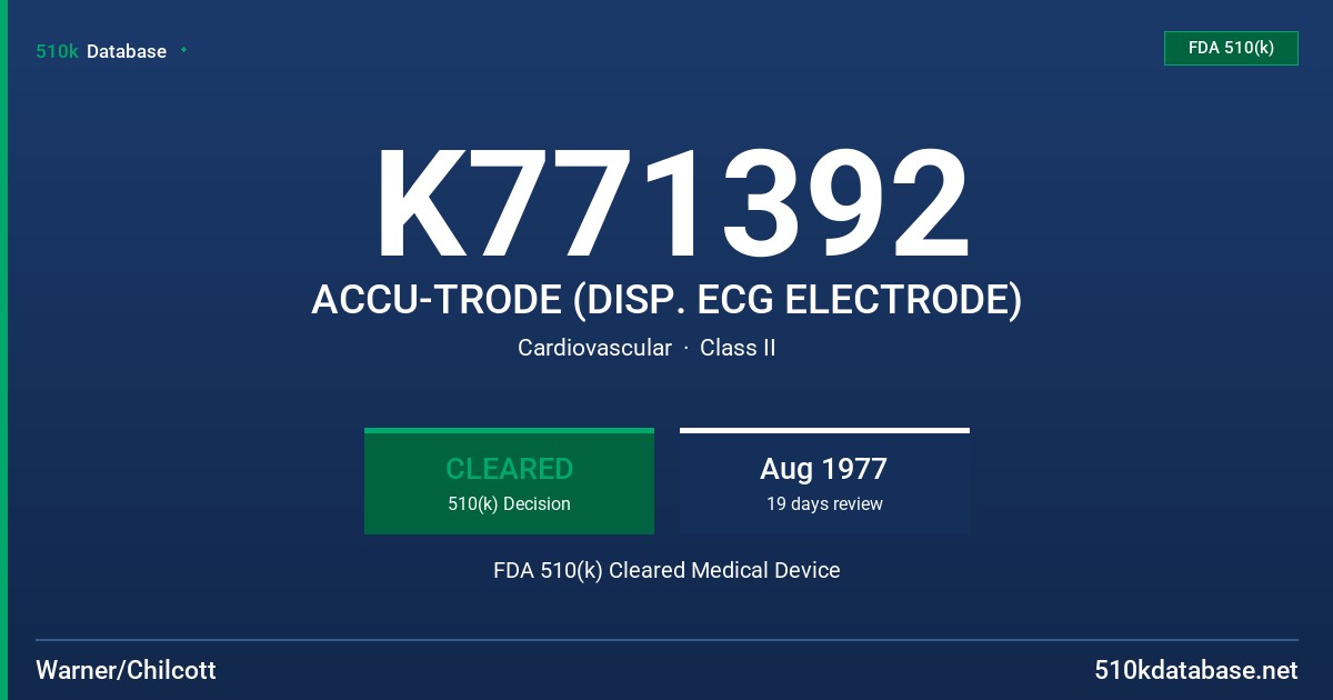 K771392 ACCU-TRODE (DISP. ECG ELECTRODE) FDA 510(k) Cleared Medical Device