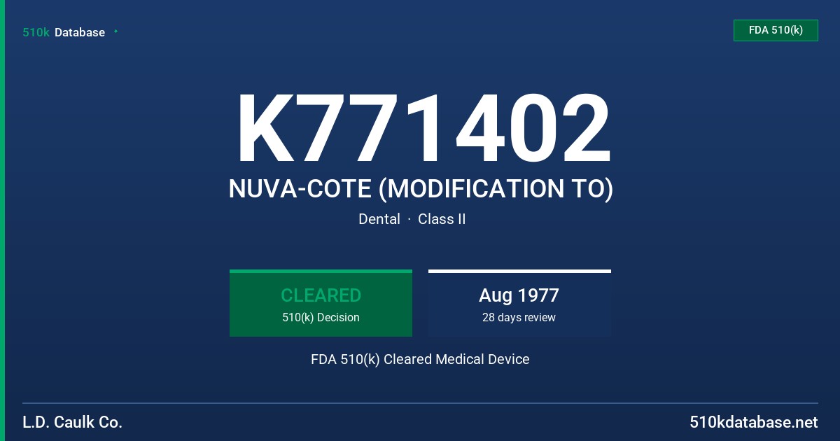 K771402 NUVA-COTE (MODIFICATION TO) FDA 510(k) Cleared Medical Device