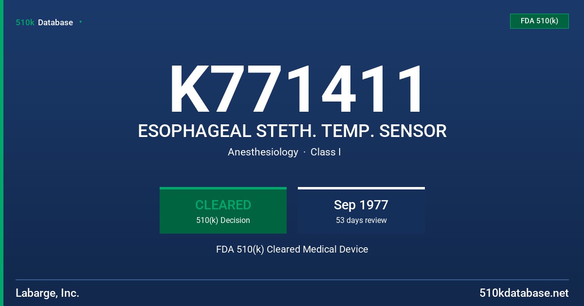 K771411 ESOPHAGEAL STETH. TEMP. SENSOR FDA 510(k) Cleared Medical Device