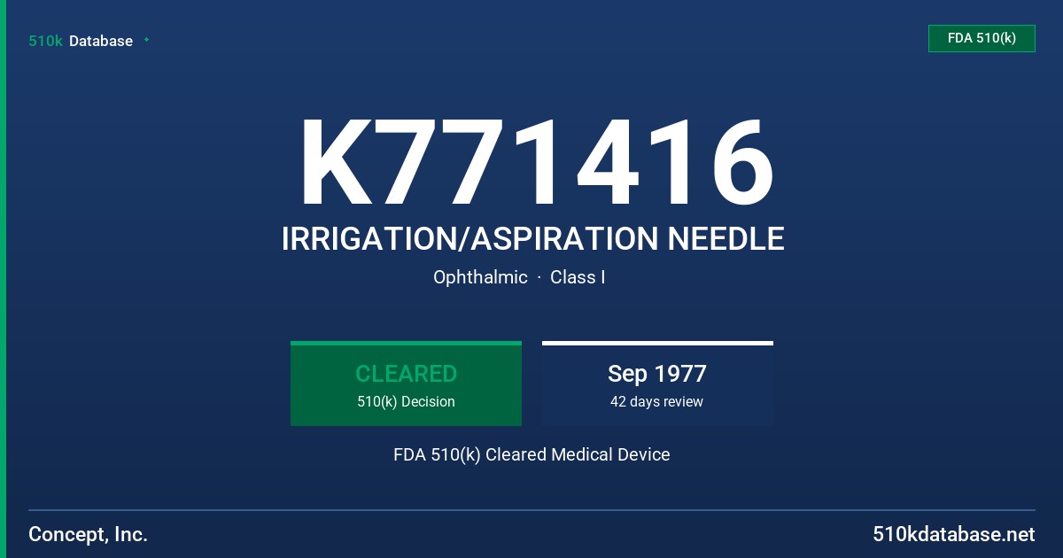 K771416 IRRIGATION/ASPIRATION NEEDLE FDA 510(k) Cleared Medical Device