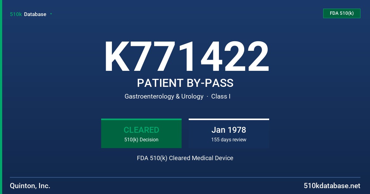 K771422 PATIENT BY-PASS FDA 510(k) Cleared Medical Device