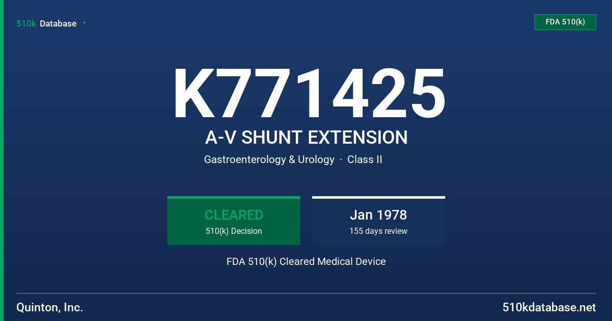K771425 A-V SHUNT EXTENSION FDA 510(k) Cleared Medical Device