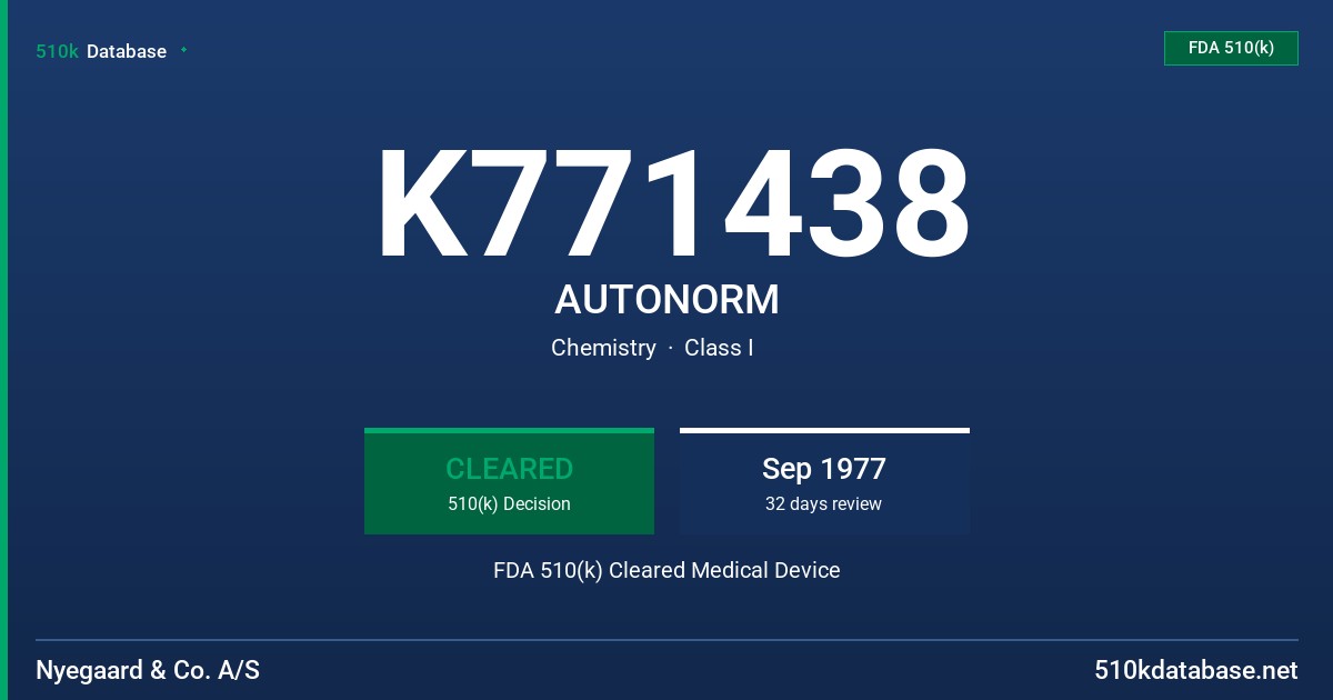 K771438 AUTONORM FDA 510(k) Cleared Medical Device