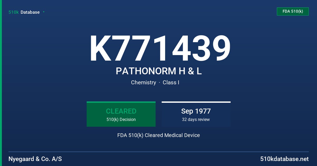 K771439 PATHONORM H & L FDA 510(k) Cleared Medical Device