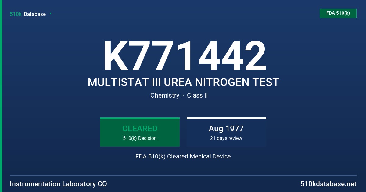 K771442 MULTISTAT III UREA NITROGEN TEST FDA 510(k) Cleared Medical Device