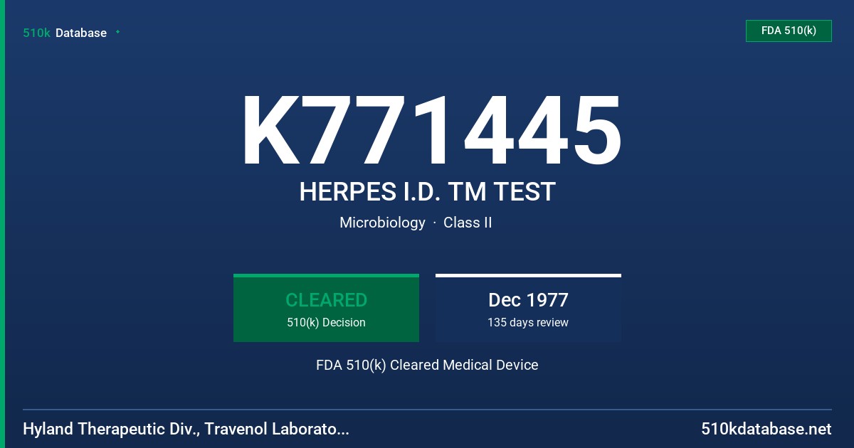 K771445 HERPES I.D. TM TEST FDA 510(k) Cleared Medical Device