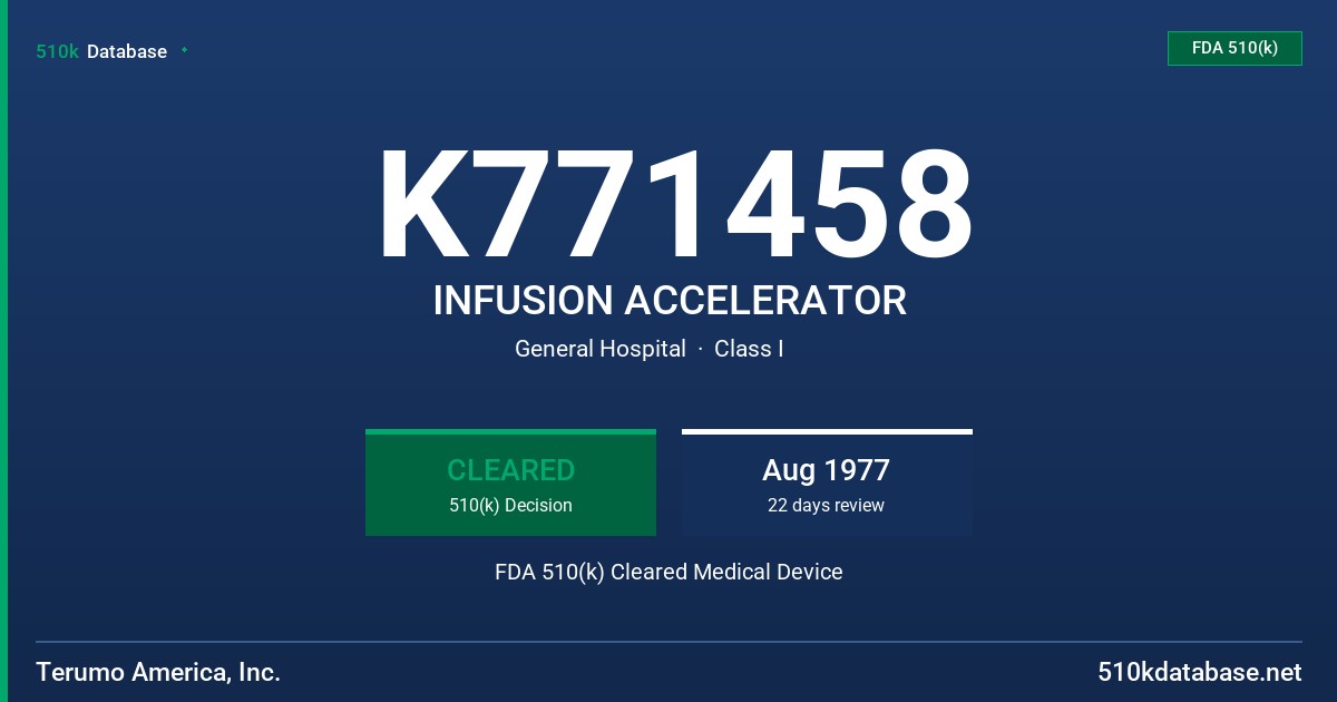 K771458 INFUSION ACCELERATOR FDA 510(k) Cleared Medical Device