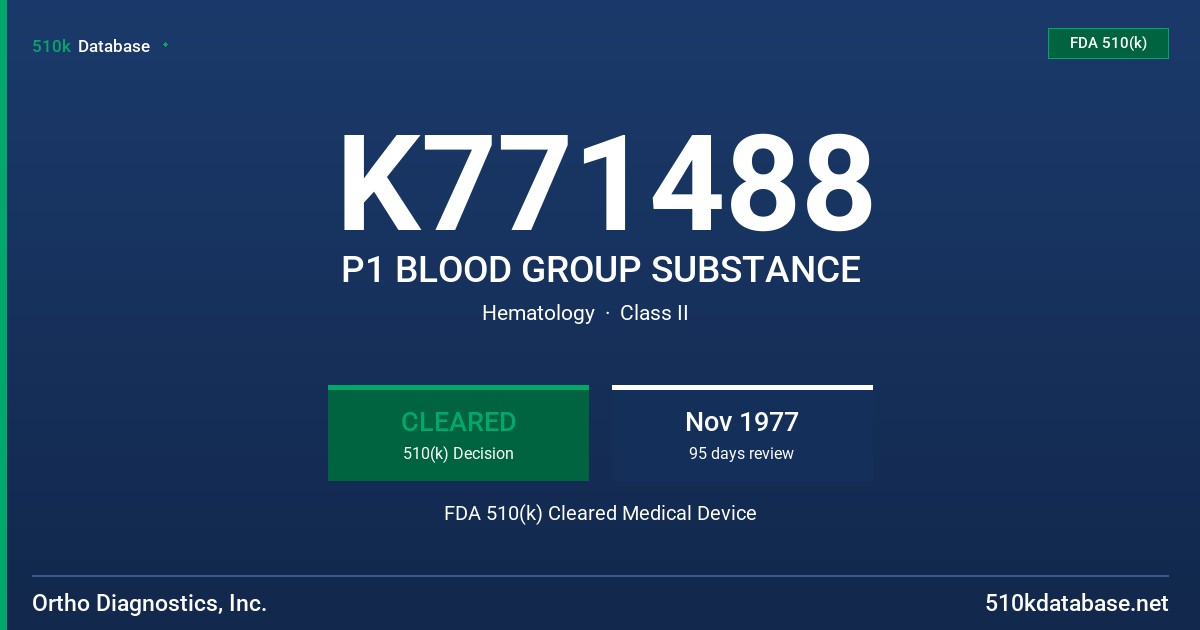K771488 P1 BLOOD GROUP SUBSTANCE FDA 510(k) Cleared Medical Device