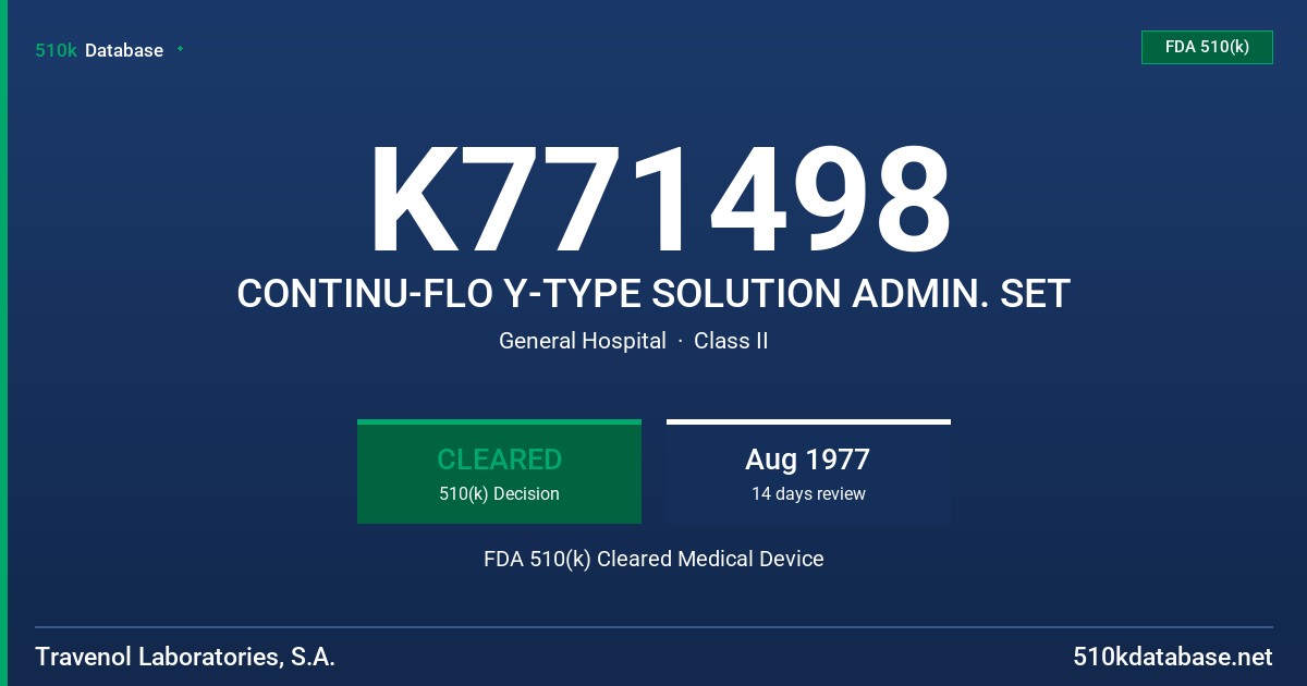 K771498 CONTINU-FLO Y-TYPE SOLUTION ADMIN. SET FDA 510(k) Cleared Medical Device