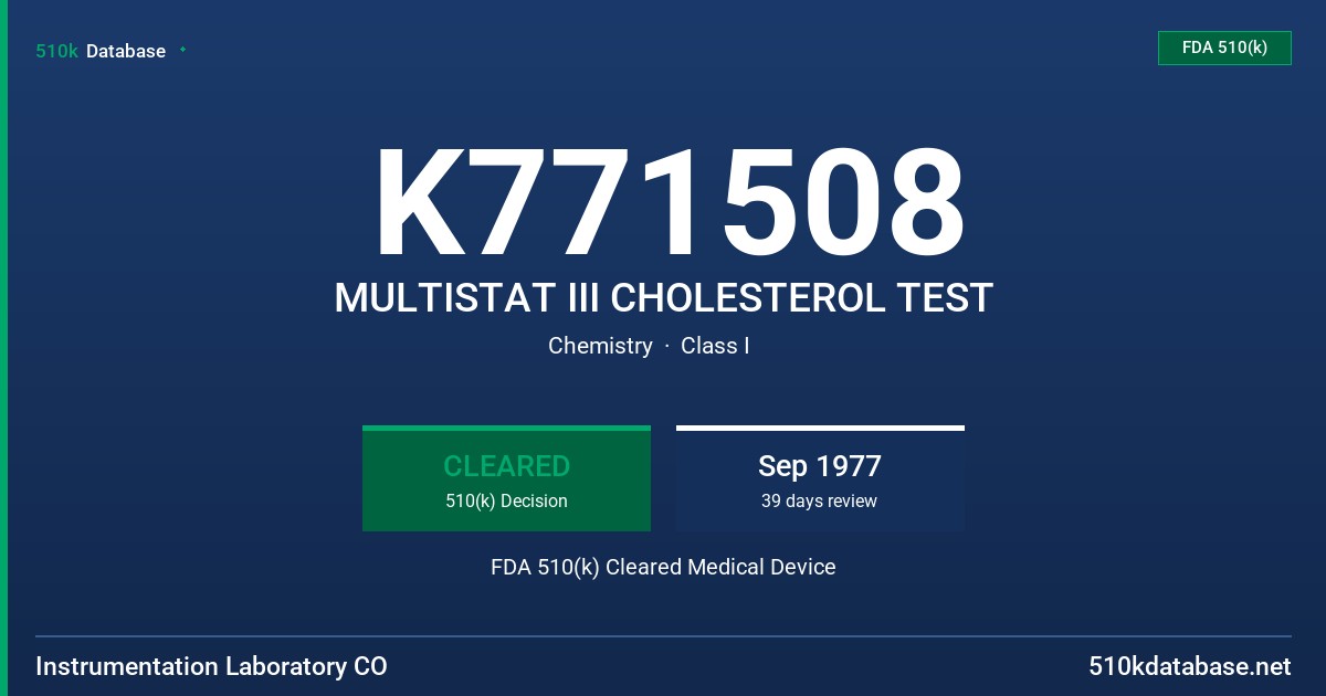 K771508 MULTISTAT III CHOLESTEROL TEST FDA 510(k) Cleared Medical Device