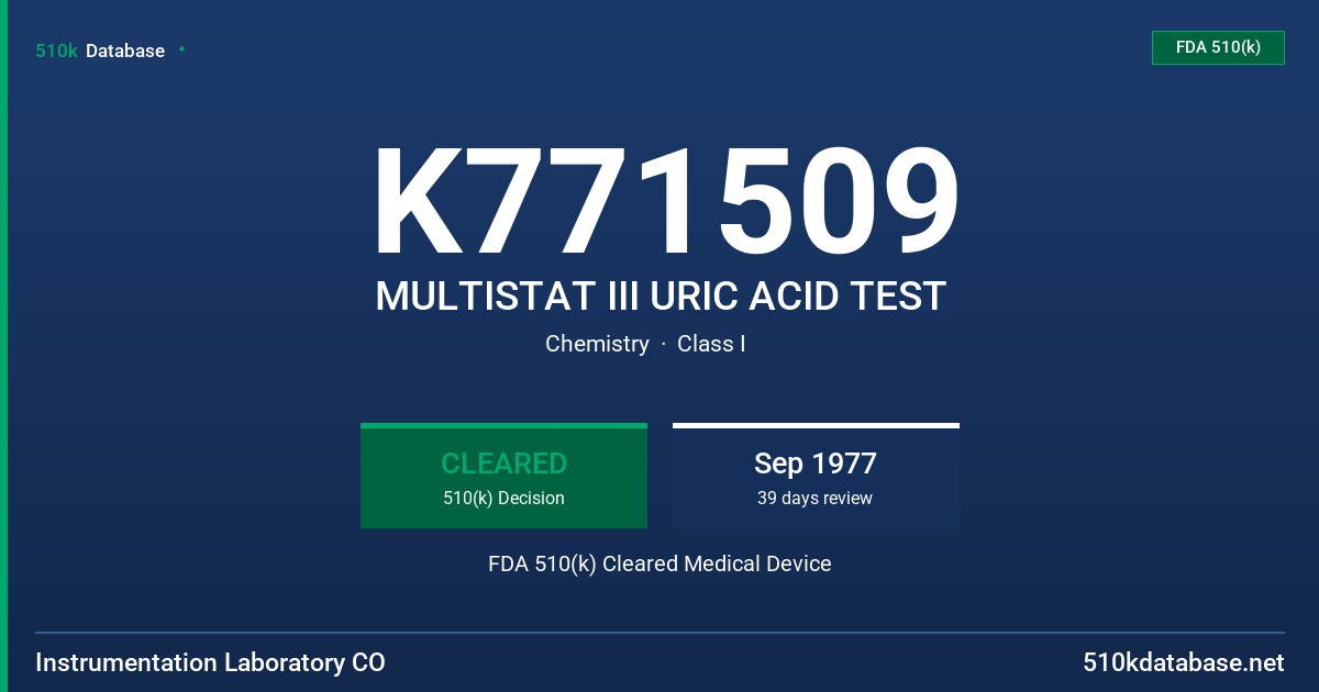 K771509 MULTISTAT III URIC ACID TEST FDA 510(k) Cleared Medical Device