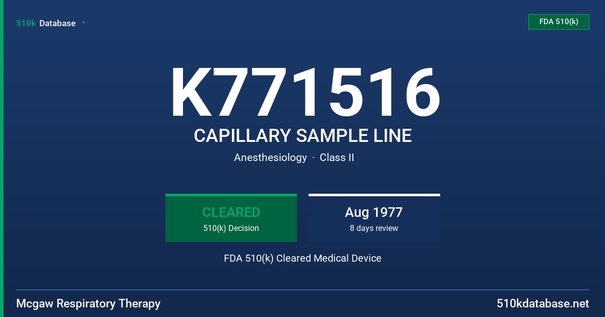 K771516 CAPILLARY SAMPLE LINE FDA 510(k) Cleared Medical Device
