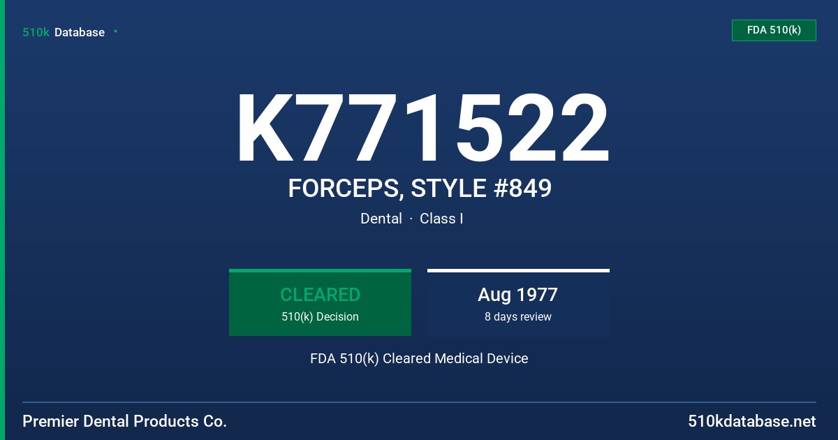 K771522 FORCEPS, STYLE #849 FDA 510(k) Cleared Medical Device