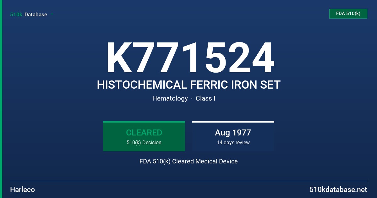K771524 HISTOCHEMICAL FERRIC IRON SET FDA 510(k) Cleared Medical Device